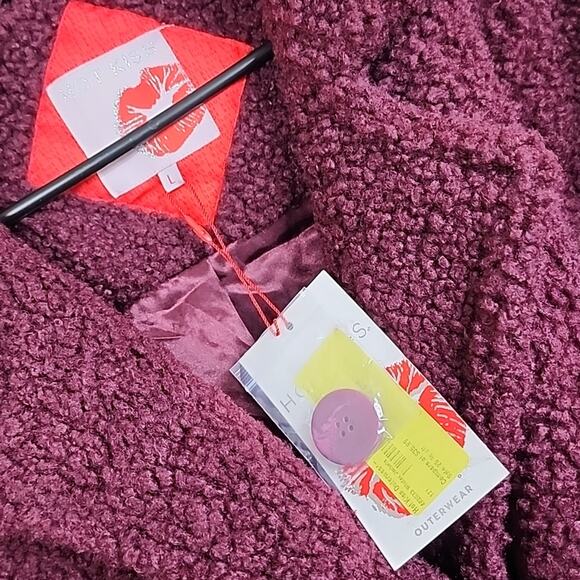 NWT Vintage Hot Kiss Fuzzy Burgundy Coat Jacket - Picture 2 of 11